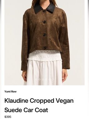 Klaudine Cropped Vegan Suede Car Coat — Brown with Black Collar